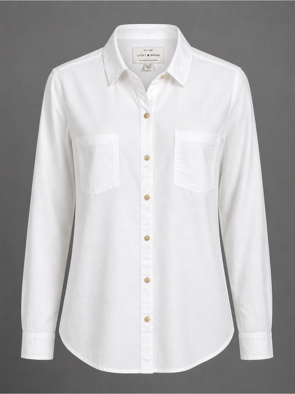 Lucky Brand White Button Down Shirt XL | Split Back Hem Classic Blouse